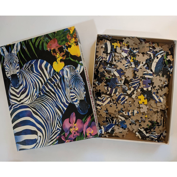Vintage Zebra Jigsaw Puzzle "Stripes and Shadows" Barbara Wallace Art 550+ Piece - Picture 3 of 7
